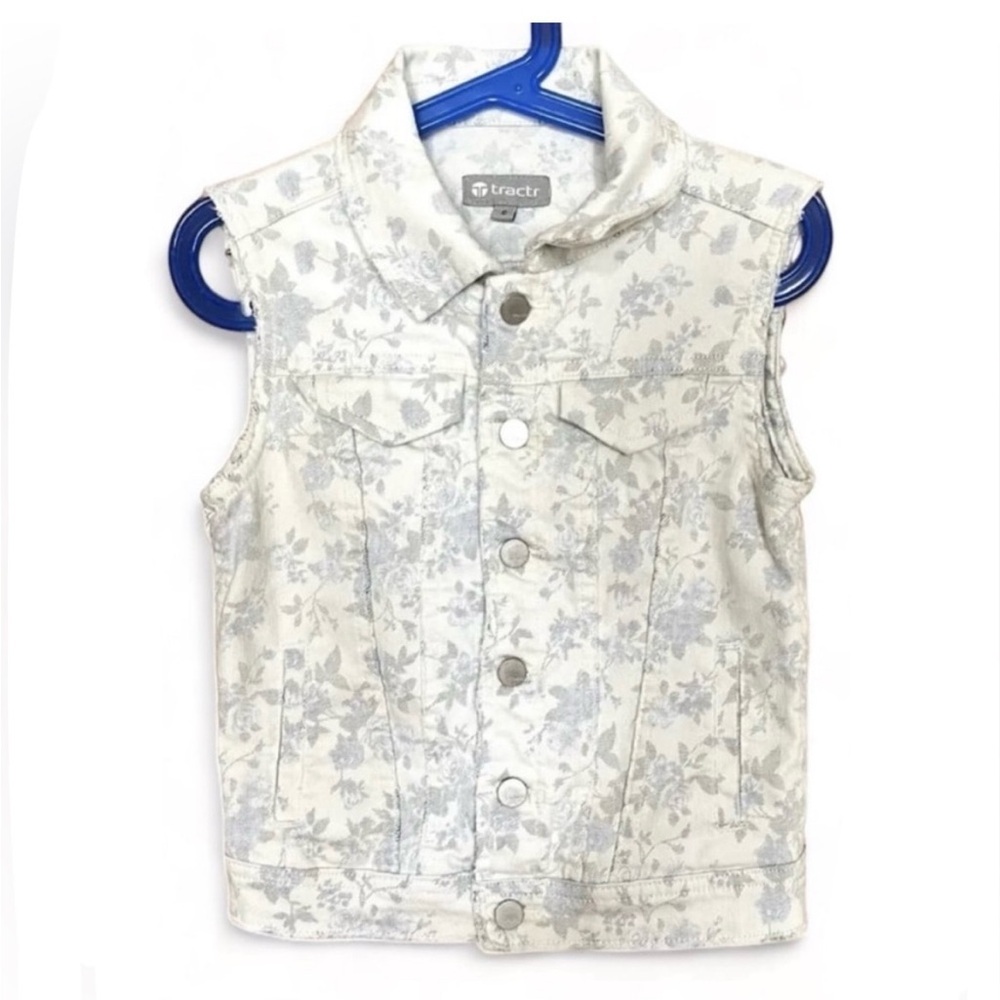 Tractr Girls Denim Vest Flower Pattern Size S